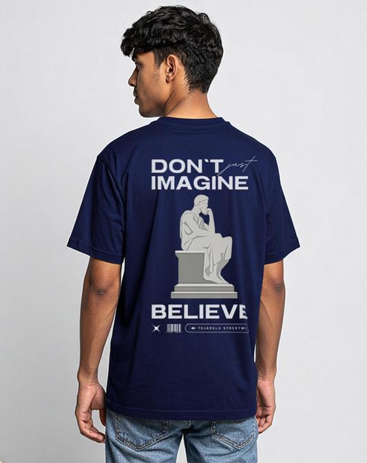 BELIEVE STATUE DESIGN DTG printed 180 GSM 100% Cotton Oversized T-Shirt – Premium lightweight Fabric