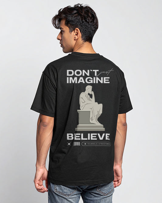 BELIEVE STATUE DESIGN DTG printed 180 GSM 100% Cotton Oversized T-Shirt – Premium lightweight Fabric
