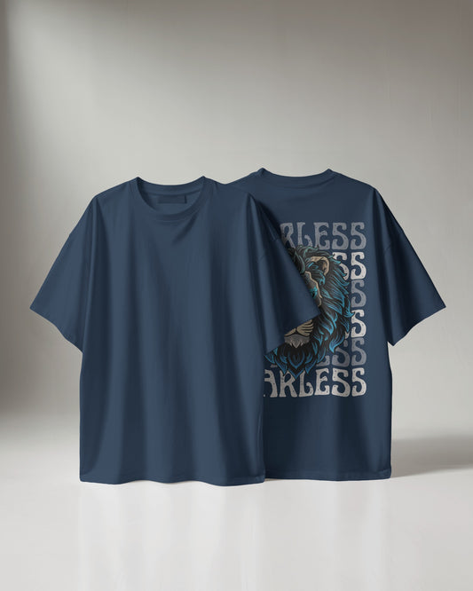 BLUE LION Design 240 GSM DTF PRIENTED 100% Cotton Oversized T-Shirt – Premium Heavyweight Fabric