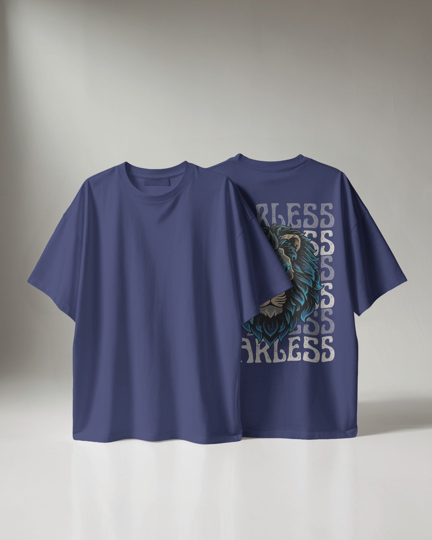 BLUE LION Design 240 GSM DTF PRIENTED 100% Cotton Oversized T-Shirt – Premium Heavyweight Fabric
