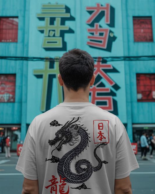 JAPANEES DRAGON DESIGN DTG printed 240 GSM 100% Cotton Oversized T-Shirt – Premium Heavyweight Fabric