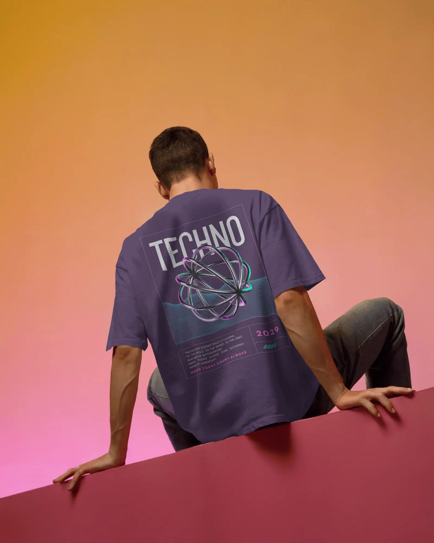 TECHNO 2029 DTF printed 240 GSM 100% Cotton Oversized T-Shirt – Premium Heavyweight Fabric