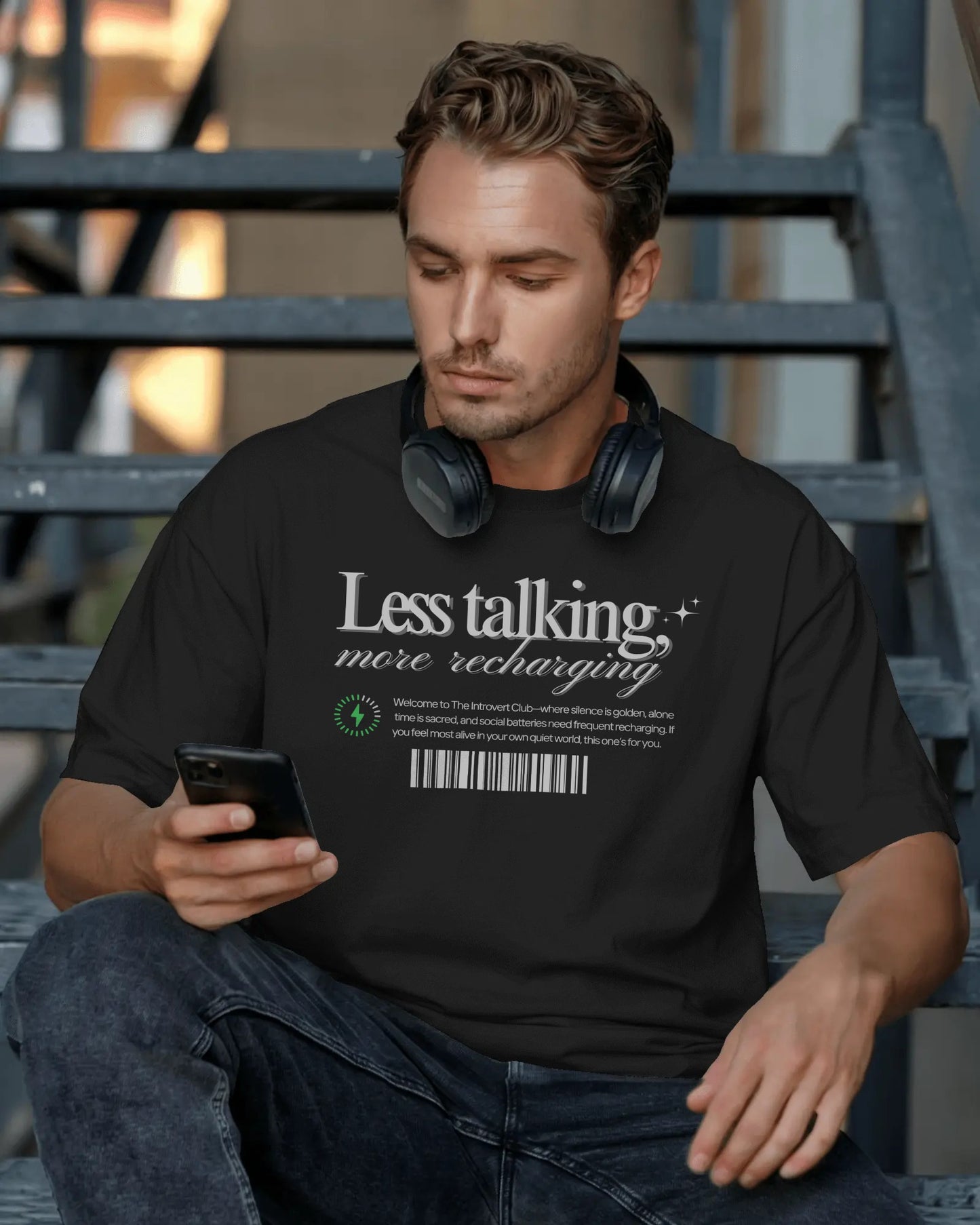 LESS TALKING FRONT DESIGN DTF printed 240 GSM 100% Cotton Oversized T-Shirt – Premium Heavyweight Fabric